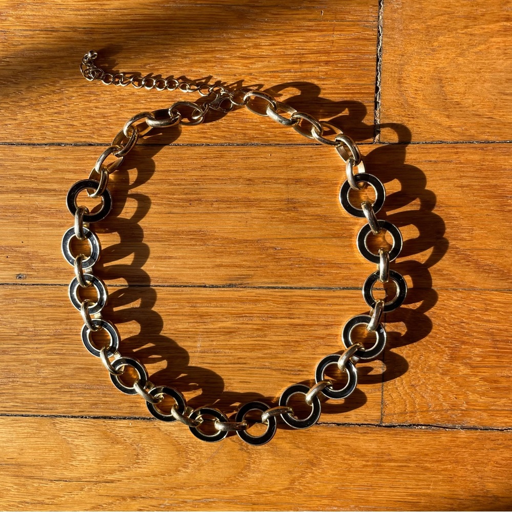 Vintage Black & Gold Circle Link Choker Collar Necklace